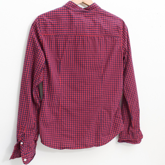 Abercrombie Fitch Women's Long Sleeve Red Navy Gingham Medium - Picture 5 of 10
